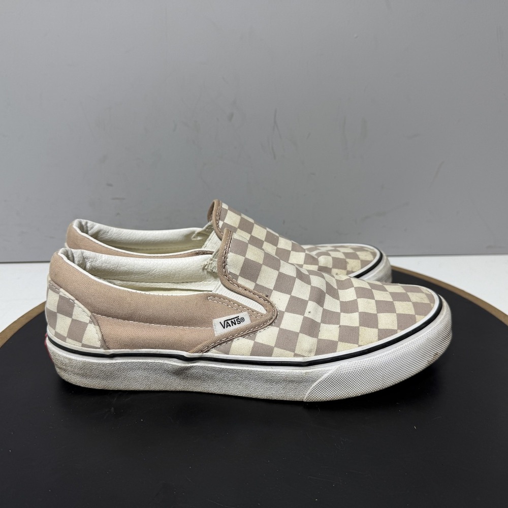 Vans Classic Slip-On Shoes Womens Size 8 Beige Checkerboard Canvas Casual